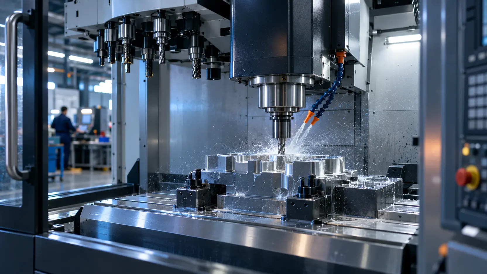 Centre d’usinage CNC 3 et 4 axes en fonctionnement